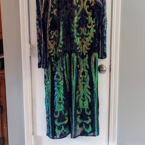 Southern Fried Chics Women's Size XL Peacock Multicolor Sequin Duster - Picture 6 of 7